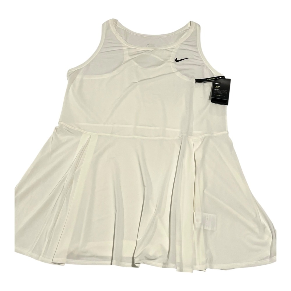 NWT Nike Women's 1X Dri-FIT Advantage Tennis Dress‎ White Sleeveless Athletic